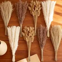 Brown Artificial Pampas Grass Bouquet, Bulk Bunny Tail Grass, 43.18cm Boho Artificial Fluffy Pampas Reed, Wedding Home Table Party Decoration (Classic Style) - Brown - View 1