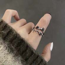 Y2K Crystal Heart & Star Adjustable Asymmetrical Geometric Punk Retro Harajuku Style Ring Set, Women's Fashion Grunge Jewelry - Multicolor - View 5