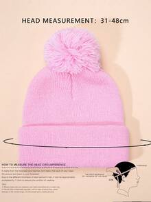 1 pieza Gorro de bebé para niños y niñas estilo Y2K minimalista con pompón de unicolor de punto, gorro de invierno cálido versátil y casual para uso diario y clima frío al aire libre - Rosa - Ver 3