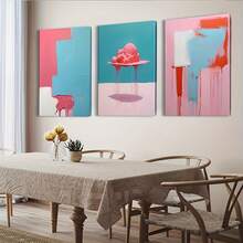 3pcs Modern Abstract Colorful Canvas Art Set - Pink, Blue, And White Geometric Designs With Wooden Frame - Ideal For Bedroom, Living Room, Or Office Decor, Living Room Art | Minimalist Artwork | Wooden Frame Art, Canvas Wall Art - Framed - View 8