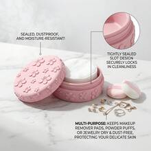 1pc Cherry Blossom Embossed Makeup Pad Storage Box, 3D Printed With Lid Dust-Proof Makeup Storage Can, Highly Attractive Girly Makeup Box, Bedroom Vanity Bathroom Desktop Decor Ornament, Desktop Makeup Sponge Storage Box - Multicolor - View 4