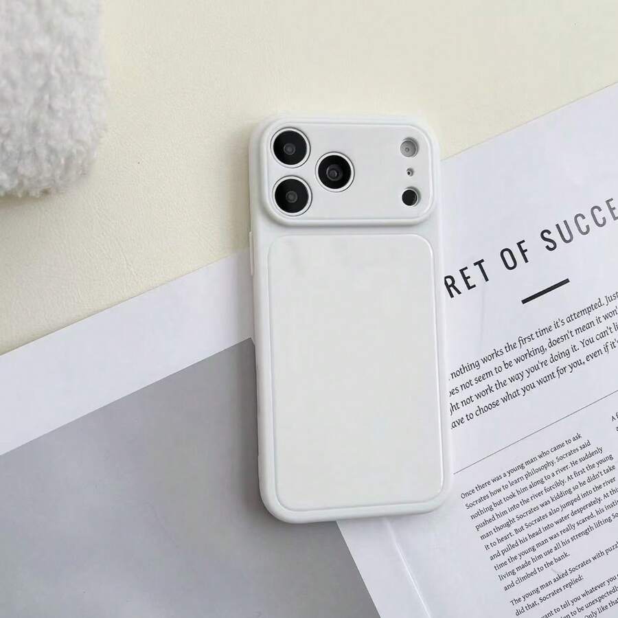 Solid Glossy Plain Large Integrated Camera Window Phone Case, Shockproof Anti-Drop Full Wrap Protective Cell Cover, Smooth Anti-Fingerprint Slim Soft Shell Compatible With IPhone 13 14 15 16 17 Pro Max - White - View 1