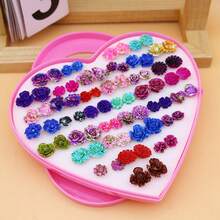 Random Mixed Style & Color Beautiful Contrast Resin Asymmetrical Spray Painted Oil Drop Flower Glue Stud Earrings Set - 36 Pairs Of Randomly Mixed Items With Boxes - View 14