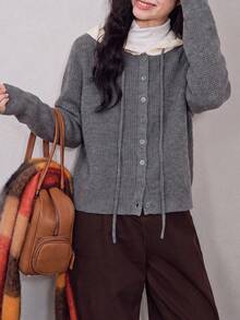 Women's Autumn/Winter Casual Elegant Colorblock Hat Design Sweater Cardigan Jacket - Grey - View 5