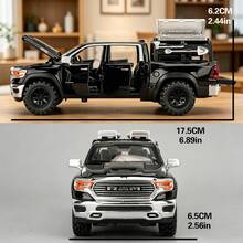 BDTCTK 1:32 Outdoor Camping Dodge Pickup Truck Diecast Toy Vehicle For Ages 3+, Zinc Alloy Static Kids Off-Road Play Truck With Multi Openable Panels, Realistic Engine Details, Birthday Holiday Gift For Boys - Black - View 4