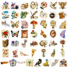 50pcs Vintage Mixed Paper Stickers, Waterproof Retro Floral & Antique Pattern Stickers, Suitable For DIY Scrapbooking, Notebooks And Daily Items Personalized Decoration - A - View 11