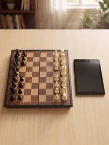 Vintage Luxury Black & Gold Checkerboard Chess Set, Foldable & Portable Storage Board Game, Includes Chess Pieces, Suitable For Adults, Family Leisure, Educational Strategy Game, Easy To Store - Black - View 5