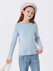 Balabala Girls Knit Sweater Soft Lightweight Pullover Top Sweet Style Autumn Winter Casual Layering Wear - Ice Blue - View 1