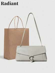 Women's Solid Color Baguette Bag, Metal C-Shaped Buckle, One Shoulder & Crossbody Dual Use, Casual Daily Style (Gift Bag Not Included) - White - View 2