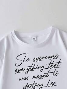 Printed Short Sleeve Casual Summer T-Shirt With Slogan - White - View 4