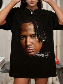 Moneybagg Yo Simple Head Shot Vintage Memphis Trap Graphic Tee - 黑色 - 查看 1