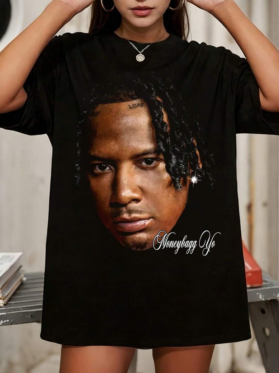Moneybagg Yo Simple Head Shot Vintage Memphis Trap Graphic Tee - 黑色 - 查看 1