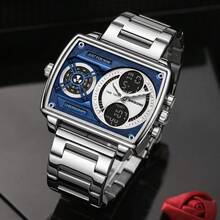 Men's Luxurious Multi-Functional Electronic Watch Luminous Waterproof Calendar Square Stainless Steel Quartz Watch For Business Birthday Festival Gift - Multicolor - View 7