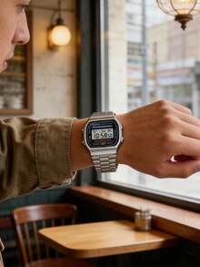 Casio 男士復古電子錶 - 不鏽鋼錶帶，適合日常配戴與時尚造型 A168WA-1 - 黑色和藍色 - 查看 3