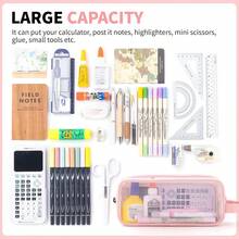 1pc/2pcs Large Mesh Transparent Pencil Case With 2-Layer Compartment Design, Clear Visible Thickened Mesh Material, Multi-Function Stationery Storage Bag, Back To School Season University Dorm Office Travel Student Unisex Essential Stationery Pouch - Multicolor - View 5