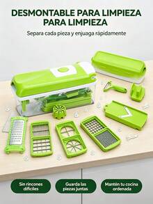 Multifunctional Vegetable Slicer With Interchangeable Blades, Transparent Container, Detachable Design For Salads, Fruits, And Kitchen Food Preparation - Green - View 6