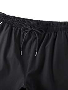Women's Casual Wide Leg Pants With Contrast Side Stripes, Drawstring Elastic Waist, Straight Leg Fit And Side Pockets - Black - View 9