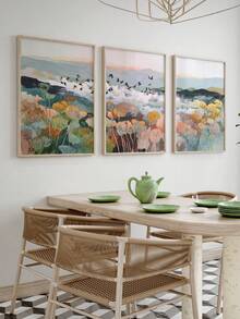 3 Pieces Botanical Wall Art Posters Birds Art Painting Landscape Print Pictures Mountain Hanging Picture Wall Prints Modern Home Decoration Stuff Living Room Wall Decor No Frame - Cartoon - View 1
