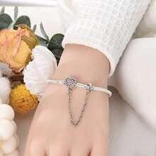 1pc S925 Sterling Silver Snake Chain All-Match Bracelet, Multiple Pink Diamond Heart Clasp With Safety Chain, Hollow Carved Design, Heart-Shaped Main Stone, Customizable DIY Beaded, Comes With Gift Box, Gentle Girl Style, Versatile Handmade Jewelry Base For Gifting - Multicolor - View 6