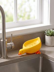 1pc Yellow Duck Shaped Soap Holder, Plastic Material, Suitable For Kitchen Bathroom Countertop Storage Box, Non-Slip Drainage Soap Dish Container, Bathroom Accessories, Home Bathroom Decor, Summer - Multiple Styles and Colors - View 9