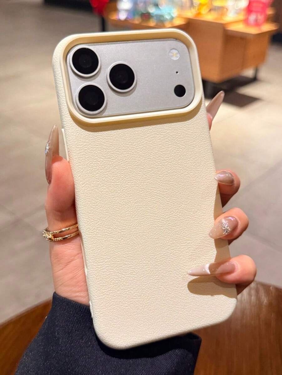 1件裝高級荔枝紋皮革手機殼，適用於 iPhone 17 16 15 14 13 12 11 Pro Max，防震極簡高級保護殼 - 白色 - 查看 1