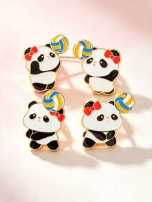 1 pezzo Spilla creativa e carina a forma di panda da pallavolo in lega, spilla animale cartone animato stile cinese, decorazione per zaino & giacca - Multicolore - Visualizzare 5