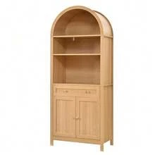 Tall Pantry Cabinet With Arched Doors, Sideboard, High Cabinet, Double Doors With Spice Racks On Both Interior Sides, Chipboard+MDF For Kitchen And Living Room - 自然色 - 查看 7