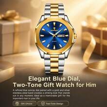 CTPOR POEDAGAR Men's Luxurious Luminous Simple Date Calendar Blue Square Stainless Steel Strap Quartz Business Watch Gift Souvenir Halloween Back-To-School - Multicolor - View 3
