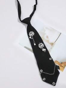 1pc Rhinestone Lotus Pearl Chain Decor Shirt Accessory Niche Luxury Women's Tie - Multicolor - View 6