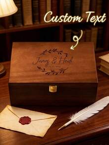 Customized Name And Date Wooden Storage Box, Personalized Commemorative Jewelry Box, Ideal Gift For Wedding, Birthday And Anniversary, Elegant Home Decor - Multicolor - View 2