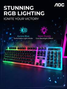 AOC KM100 Keyboard And Mouse Set Is A Great Tool For Gaming. Colorful Backlight Ignites The Gaming Atmosphere. Mechanical Keyboard + Gaming Mouse With Precise Linkage. Splash-Proof Protection. White - White - View 3