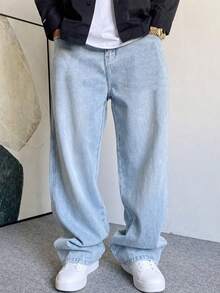 Calça Jeans Baggy Calça Balão Larga Corte Reto Carpenter UNISEX - Azul bebê - Visão 3
