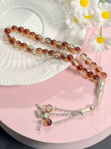 1pc 33-Bead Artificial Crystal Muslim Prayer Beads, Vintage Carved Silver Tube Chain Tassel Tasbih, Luxury High-End Islamic Prayer And Recitation Beads - Multicolor - View 3