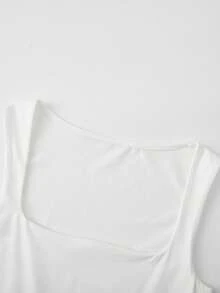 Women's Solid Color Double-Layer Pleated Square Neck Camisole, Spring/Summer Casual White, Clean Girl Aesthetic - White - View 11