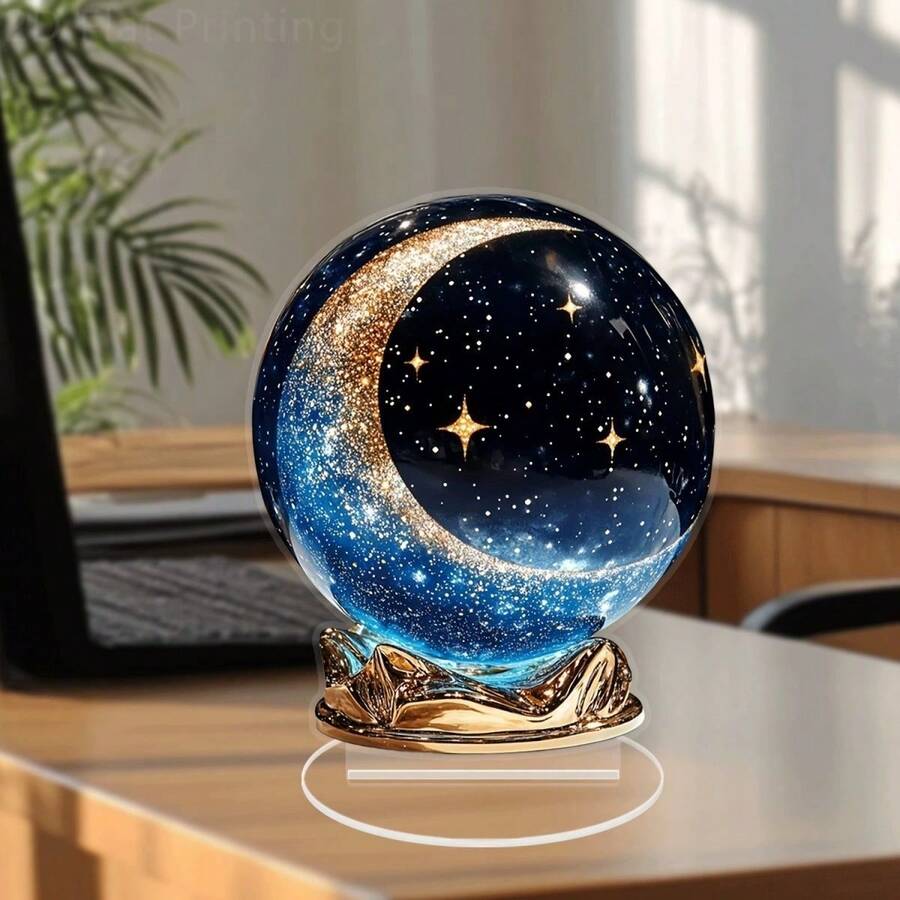 Creative Gift Flat 2D Acrylic Crystal Ball Starry Sky And Crescent Moon Design Bedroom Home Garden Desktop Decoration