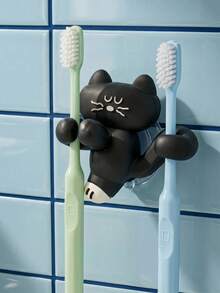 1/2 buah Rak Penyimpanan Gantung Dinding Bentuk Kucing Lucu, 2-in-1 Tempat Sikat Gigi + Penjepit Kabel, Kait Perekat Tanpa Bor dengan Cangkir Hisap, Cocok untuk Penyimpanan Kabel Pengisi Daya di Wastafel Kamar Mandi/Meja, Bahan Silikon - MultiWarna - View 11