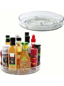 1pc Rotating Refrigerator Storage Rack, Suitable For Cabinets, Kitchen Countertops, Pantries, 360° Non-Slip Rotating Tray For Kitchen Organization, Also Can Be Used As Desktop Decor, Holiday Or Christmas Gift - Multicolor - View 13