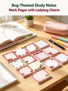 4 Packs Fresh Seven-Star Ladybug Sticky Notes, 12 Random Pattern Set, Hand-Drawn Ladybug, Flower, Grass, Mushroom Creative Border, Includes Lined, Checklist, Blank Multiple Writing Layouts, Thick Paper No Ink Bleed, Removable Without Residue, Suitable For Classroom Marking, Office Memo, Study Plan Recording, Scrapbook Decoration, Cute Insect Style Stationery, Classroom Office Supplies Memo Sticky Notes For Students And Teachers - A - View 4