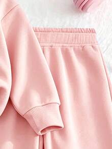 2pcs/Set Girls Embroidered Bow Print Half-Zip Sweatshirt & Pants Set, Autumn/Winter Fashion Comfortable Outfit - Pink - View 7