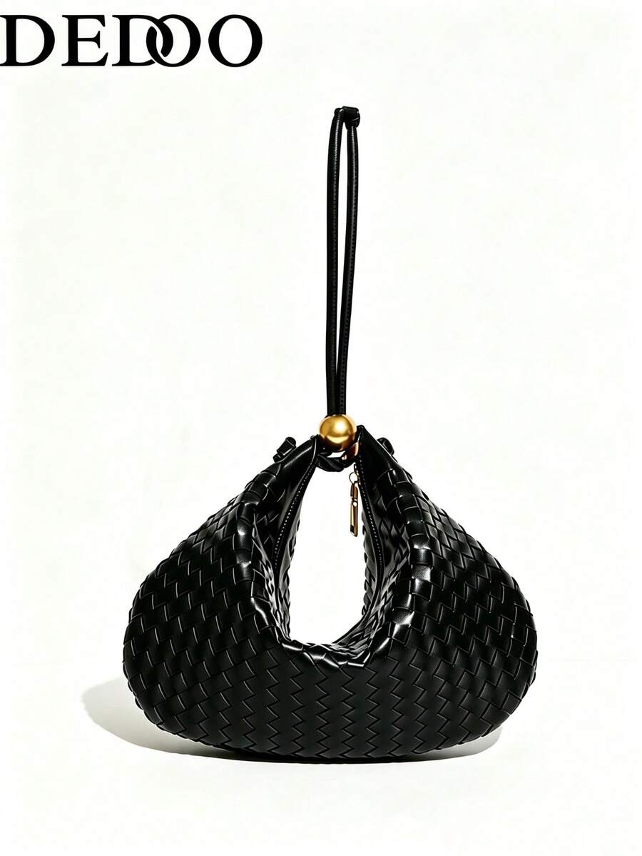 Dedoo European & American Style Woven Large Capacity Solid Color Dumpling Handbag
