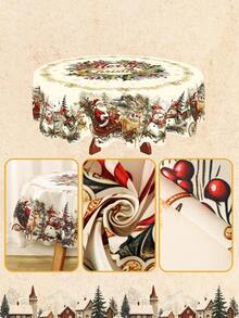 1pc Merry Christmas Tablecloth, Reindeer Santa Pattern Table Cover, Rectangular/Round Polyester Tablecloth For Home Kitchen Dining Room Table Decor, Winter Holiday Merry Christmas Party Supplies, Christmas Decoration For Home 2026 - Multicolor - View 9