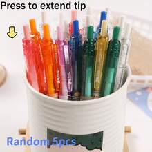 5pcs Random Cute Soda Drink Theme Retractable Ballpoint Pens, 0.5mm Black Ink, Colorful Beverage Pattern Student Stationery, Essential School Supplies For Students - Sets - View 3