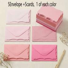 60pcs (30 Envelopes + 30 Cards) Pink Wavy Edge Envelopes, 10X7cm Small Gift Envelopes, Suitable For Wedding Invitations, Gift Cards, Handmade Birthday Party, Thank You - A - View 7