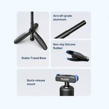 TELESIN Magnetic Mini Selfie Stick Tripod For D J I Osmo Action 5 Pro 4 3 Portable Quick Release Aluminum Alloy Stand For Go Pro Hero 13 Action Camera Hand Grip For Vlog Monopod - View 5