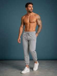 Milimetrica Men's Tactel Jogger Pants With Elastane, Gym Training, Elastic Waistband, Drawstring, And Functional Pocket - Grey - View 2