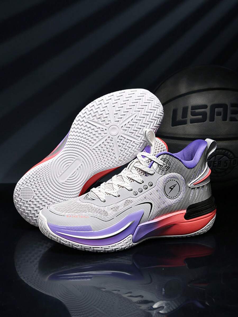 Men's Basketball Shoes For Training And Game, Anti-Slip, Wear-Resistant, Lightweight, Responsive Cushioning, Squeaky Grip - Grey Purple - View 1