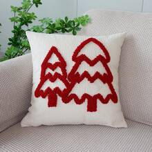 1pc Christmas Chenille Embroidered Pillow Case, Christmas Tree Embroidery Decorative Pillow Cover, Christmas Party Home Decor Pillowcase, Pillow Insert Not Included - Red - View 15