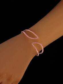 1pc Hollow Design Fashion Rhinestone Bracelet Suitable For Daily And Party Wear - Pink - View 3
