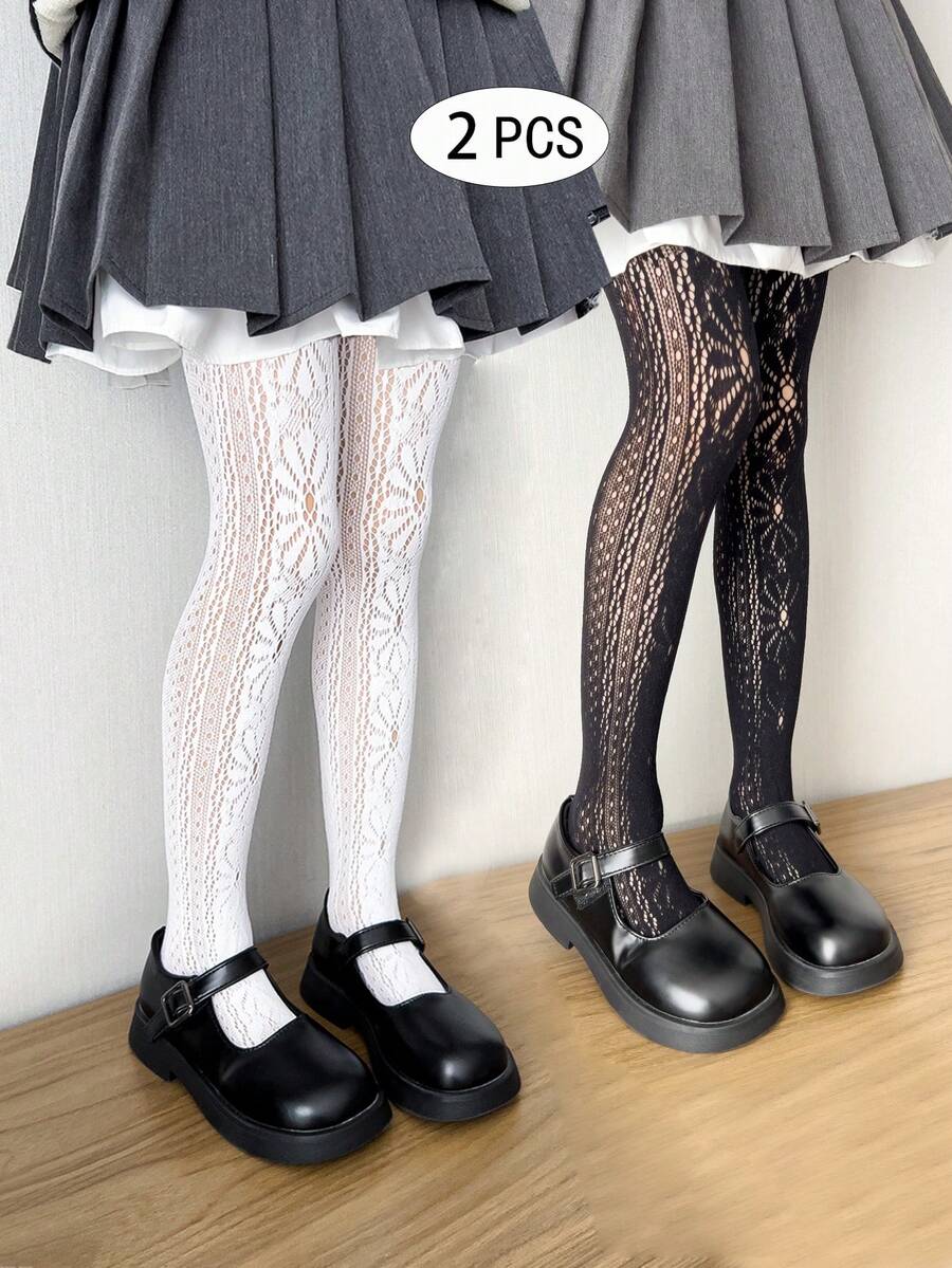 2件組女童兒童幼兒網眼褲襪 全腳襪褲 黑色白色素色 卡通雛菊波點直條紋提花薄款 高彈力 網襪舞蹈褲 適合日常上學可愛風格 春夏四季通用 適合學生日常聚會穿搭 可搭配裙子短褲小皮鞋 開學季新學期校園教室 - 彩色 - 查看 1