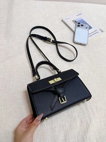 French-Style Small Square Handbag With Bow, Detachable Handle And Long Shoulder Strap, Perfect For Both Work And Everyday Wear. - Black - View 9